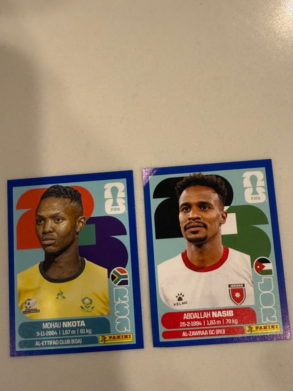 Panini Player Cards - Yellow & White Jerseys with Blue Borders